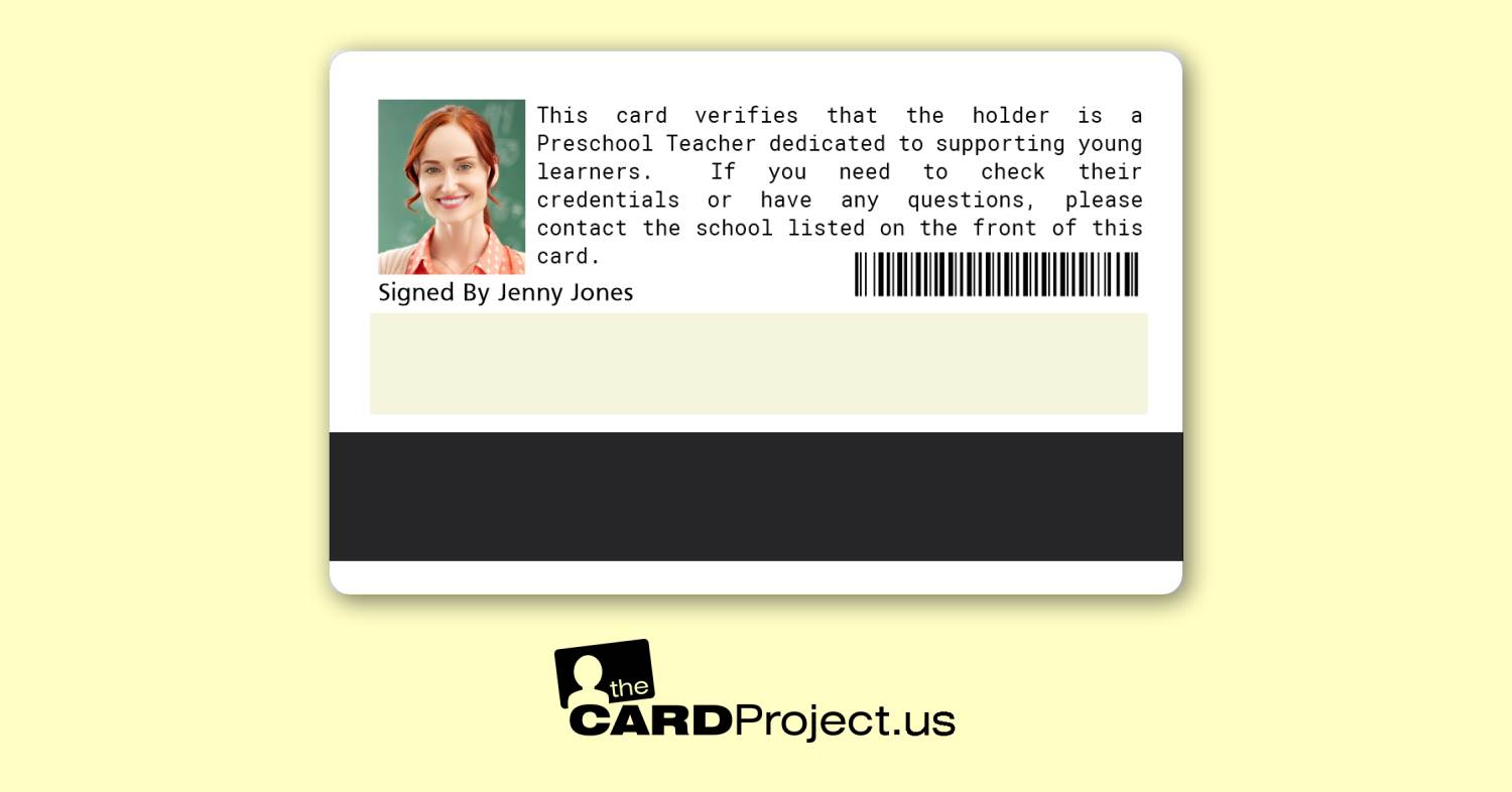 Preschool Teacher ID Card (REAR)